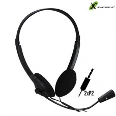 Headset Plug 2x P2 com Microfone Flexível X-Cell XC-HS12 - Preto